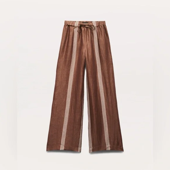 RAG & BONE Olivia Brown Stripe Stripe Linen & Silk Pants XL